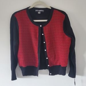 Karl Lagerfeld red and black tweed cardigan size L